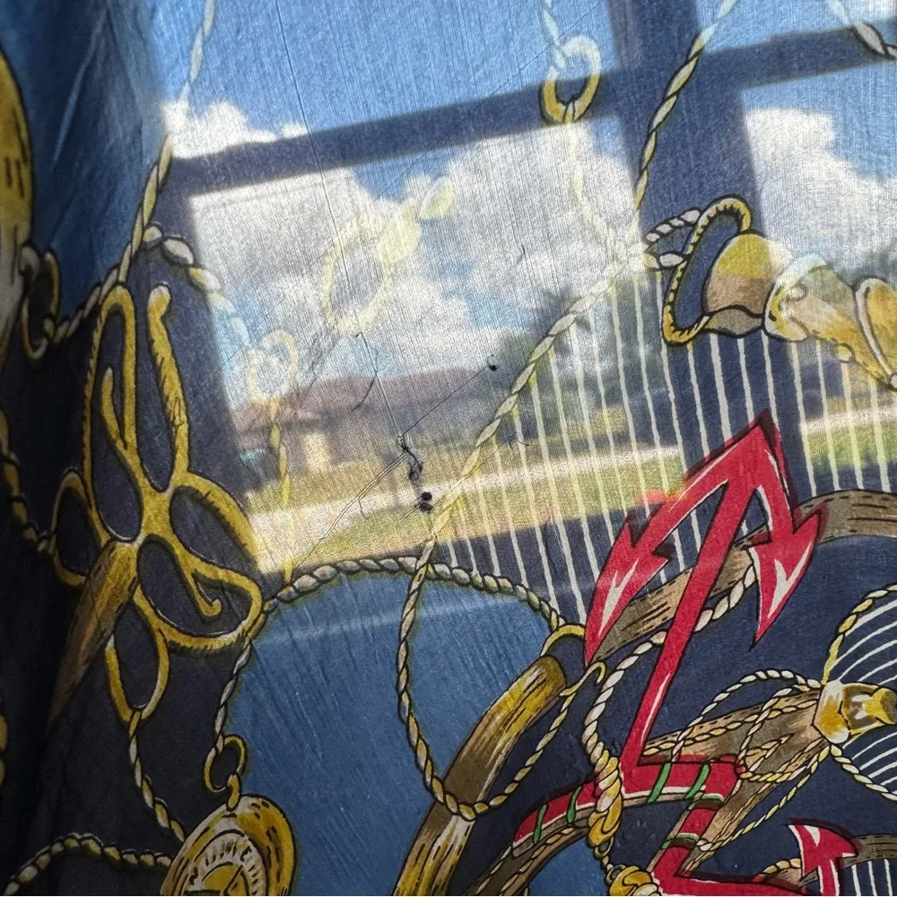VTG Carlo Orsini Pure Silk Scarf Equestrian Nautical 41”x58” Preppy Old Money